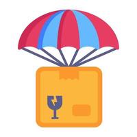 A flat icon of a parachute delivery, parcel with parachute vector