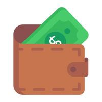 una billetera con efectivo, icono plano vector
