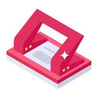 Hole puncher isometric tool, used for punching hole in paper vector