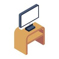 Isometric style icon showing computer desk, working table vector