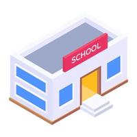 Isometric icon of school building, learning institute vector