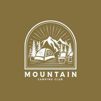 Vintage hand drawn adventure camping mountain logo and badge template vector