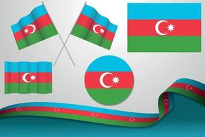 Set Of Azerbaijan Flags In Different Designs Icon Flaying Flags With ribbon With Background. vector