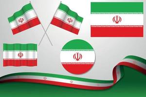 Set Of Iran Flags In Different Designs Icon Flaying Flags With ribbon With Background. vector