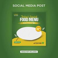 banner de publicación de redes sociales del menú de comida especial de hoy vector