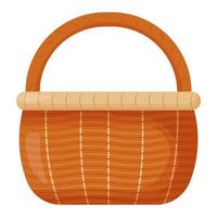 Wicker basket. Empty wicker basket for Easter, picnic. Wooden accessory for storage or carrying vector
