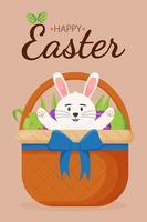 Easter greeting card with wicker basket and Easter eggs. Happy Easter banners, greeting cards, posters, holiday covers. vector