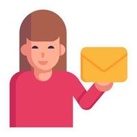 chica sosteniendo sobre, icono plano de correo personal vector