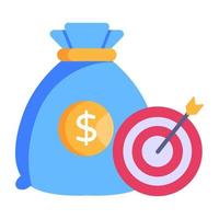 Money bag and dartboard, flat icon of financial target vector