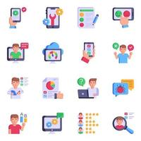 Collection of Software and App Testing Flat Icons vector