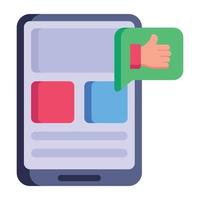 Mobile and thumbs up bubble, flat icon of online feedback vector