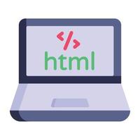 un moderno icono plano de código html, programación de software vector