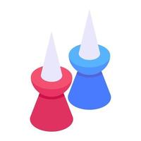 Push pins in isometric style icon, push pins
