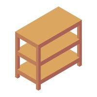 Wooden shelf icon in isometric style, multiple shelves vector