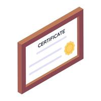 Official competence document, isometric icon of certificate vector