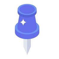 Thumb pin in isometric style icon, thumbtack vector
