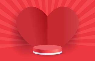 Red podium illustration vector concept love or valentine. Decorate with hearts. Design for background, web, app, banner, template, promotion. Empty cylinder podium for product.