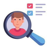 Person and magnifying glass, flat icon of recruitment vector