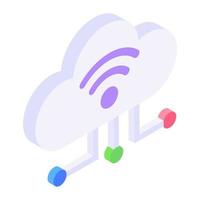 Wifi signals inside cloud, isometric icon of cloud internet vector