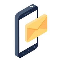 Mail with smartphone, mobile mail isometric icon vector