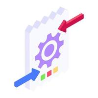 Gear with arrows and paper, file processing icon vector