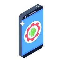 Gear inside smartphone, isometric design of mobile setting icon vector