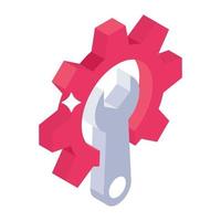 Technical tools icon in isometric vector, gear with wrench vector