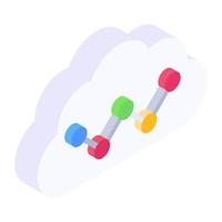 Line chart inside cloud, isometric design of cloud analytics icon vector