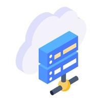 nube con rack de servidor, concepto de icono de servidor de red en la nube vector