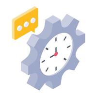 engranajes con reloj, icono isométrico de la gestión del tiempo vector