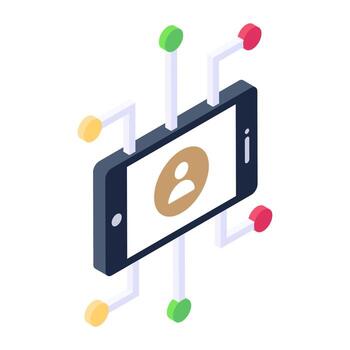 avatar dentro del teléfono inteligente con nodos, icono de usuario móvil vector