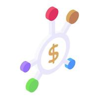 Dollar connected with nodes, money network icon vector