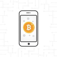 teléfono inteligente de diseño plano y moneda de oro bitcoin vector