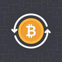 Golden bitcoin with circle arrows. bitcoin icon for cryptocurrency. Digital currency vector illustration