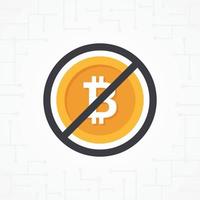 Sign no bitcoin in flat design vector. Sign no bitcoin on white background. Not allowed sign for bitcoin. Cryptocurrency vector illustration