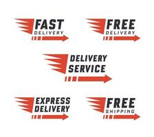 Set of delivery text signs and label. Vector set of delivery service. Free delivery, free shipping labels. Illustration of shipments and free delivery. Vector illustration