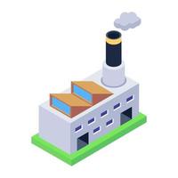 Building with chimney depicting manufactory icon in isometric style vector