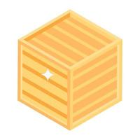 caja de madera, icono isométrico de caja vector