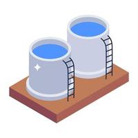 Liquid storage reservoir, isometric icon of wastewater plant vector