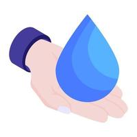 Drinking water saving, isometric icon of water conservation vector