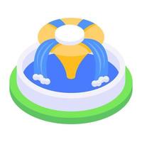 Garden water spring decor, isometric icon of fountain vector