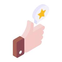 Hand with star message denoting feedback isometric icon vector