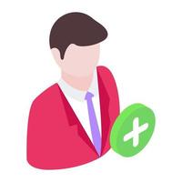 Plus with person, isometric icon of add user vector