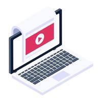 Video file inside laptop, isometric icon vector