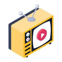 Video inside television, video broadcast isometric icon vector