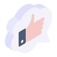 Thumbs up inside cloud, cloud feedback isometric icon vector