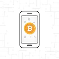 teléfono inteligente de diseño plano y moneda de oro bitcoin vector