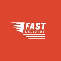 Fast delivery design on red background. Delivery label for online shopping. Worldwide shipping. Vector illustration