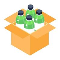 Parcel filling concept, isometric icon of packaging vector