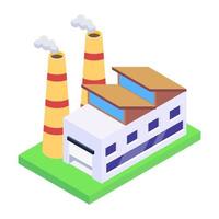 edificio con chimenea que representa la planta de energía o el icono de la industria en estilo isométrico vector